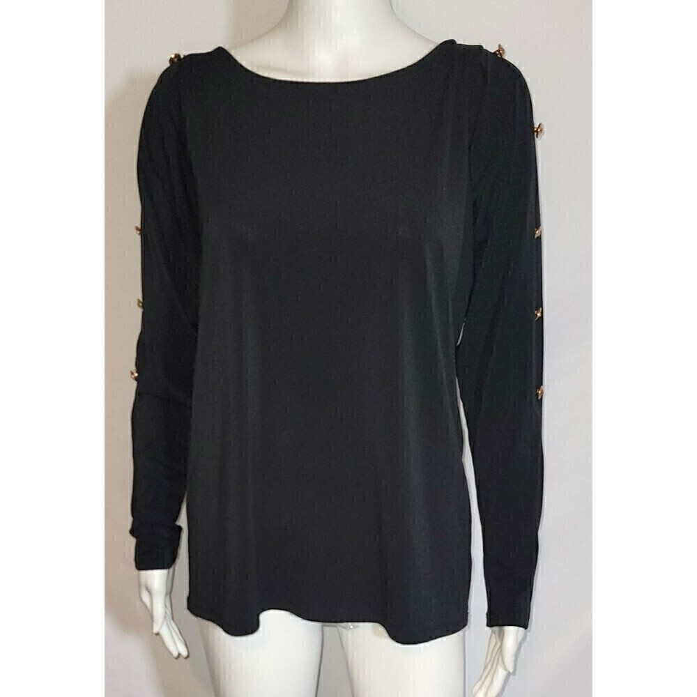 Bold Elements Black Blouse With Button Down Slit Sleeves - Size L